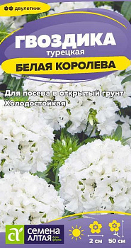 Цветы Гвоздика турецкая Белая Королева/Сем Алт/цп 0,1 гр. двулетник