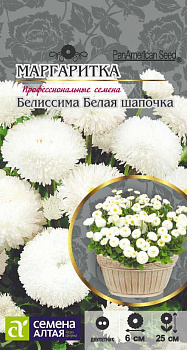 Цветы Маргаритка Белиссима Белая шапочка/Сем Алт/цп 8 шт. 